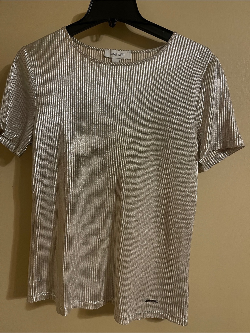 Nine West Silver Metallic Ribbed Tee